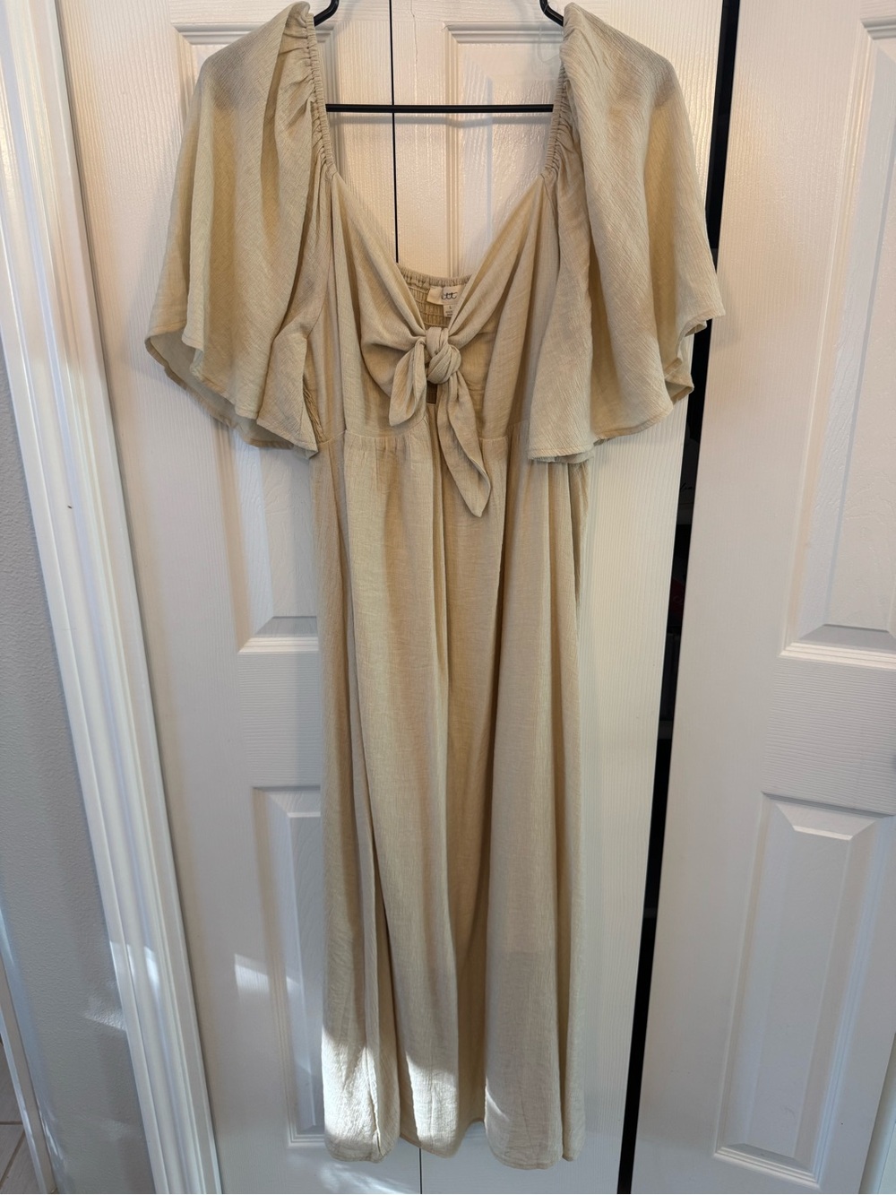 Neutral Beige Tie-Front Maxi Dress